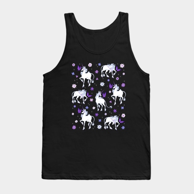 The Last Unicorn and the Butterfly Floral Pattern Tank Top by DajonAcevedo